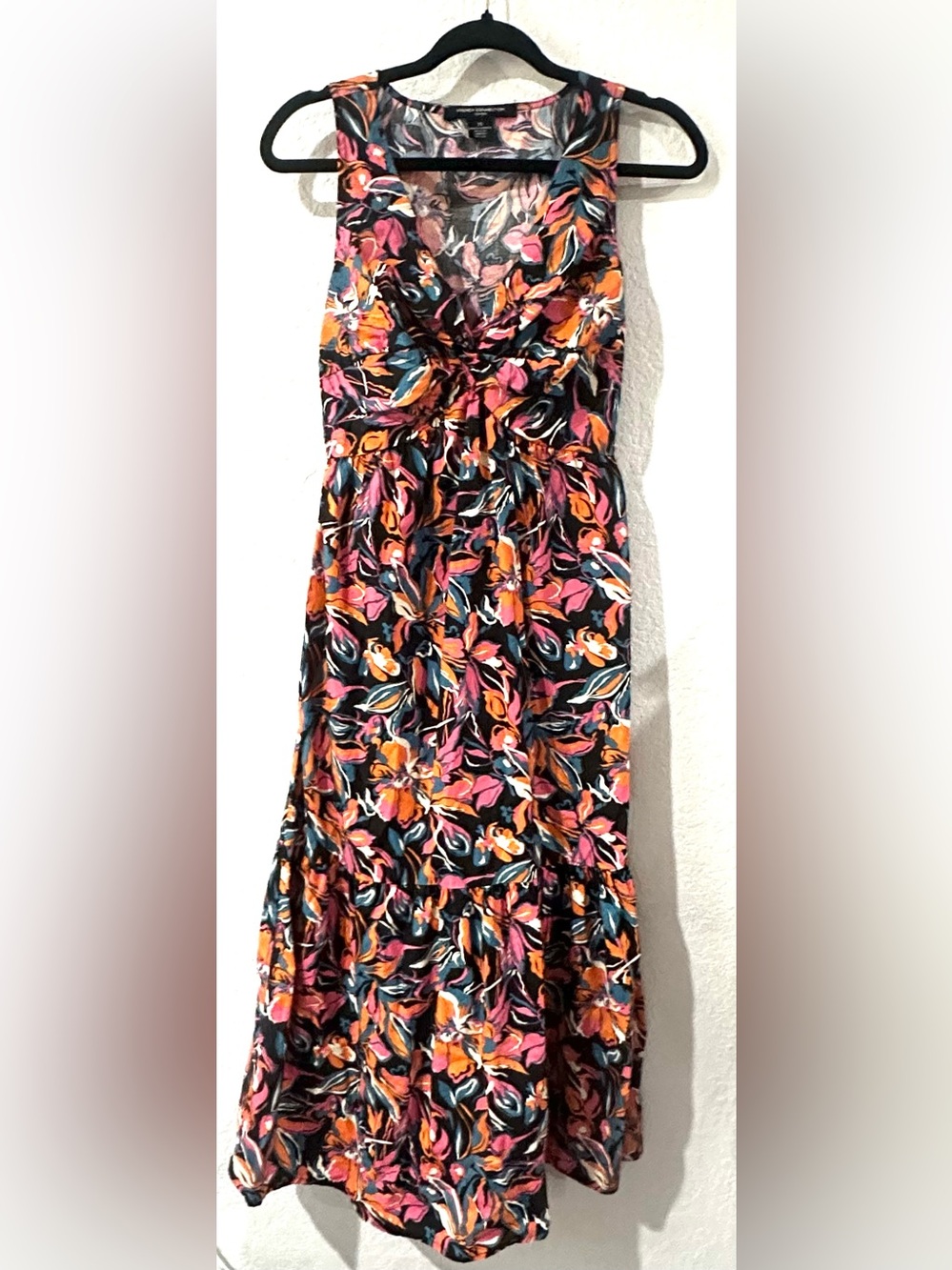 French Connection XS Floral Twist-Front Maxi Dress in Pink & Orange Floral